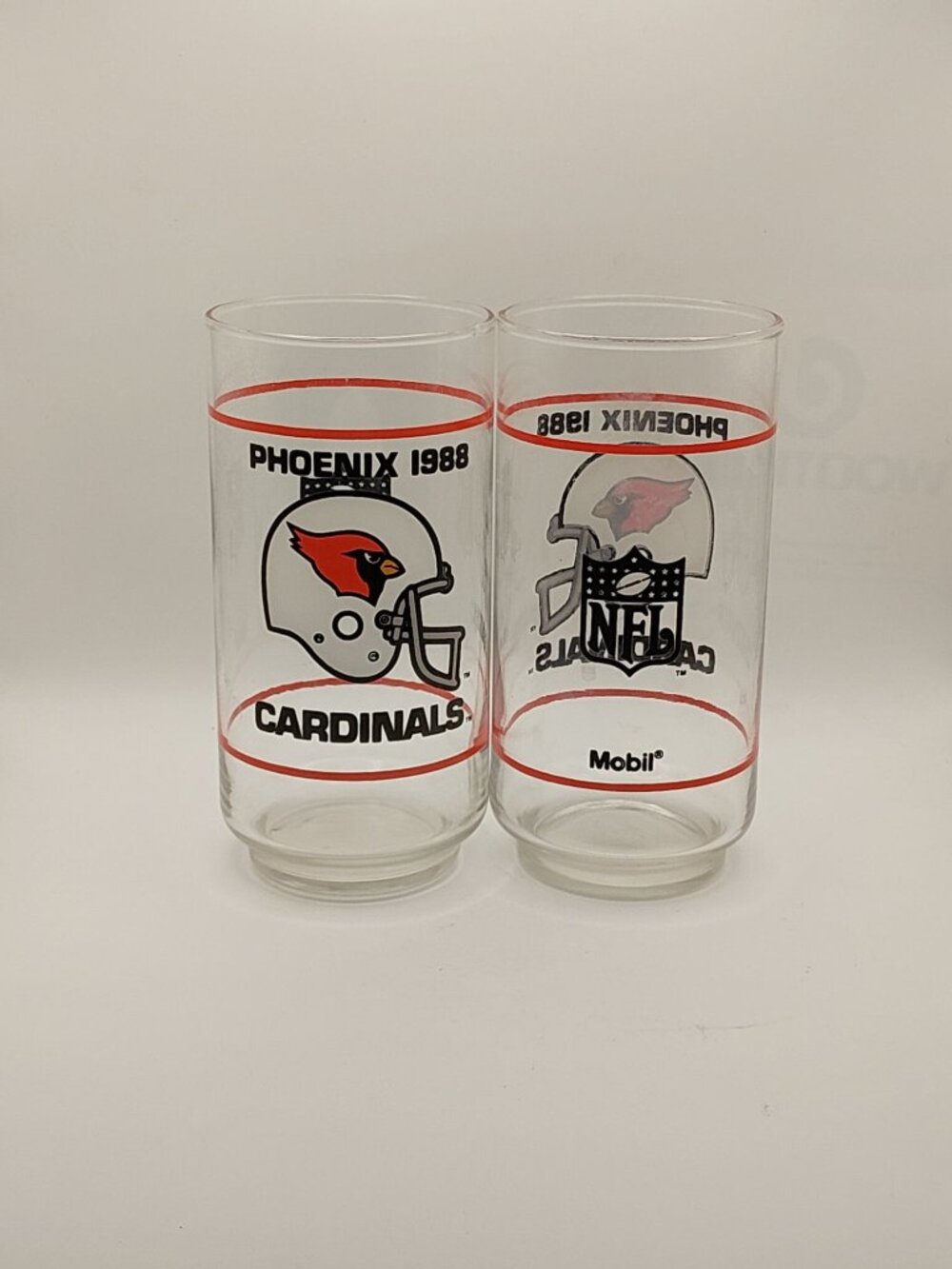 Vintage NFL Phoenix Cardinals 1988 Mobil Glasses Set Of 2